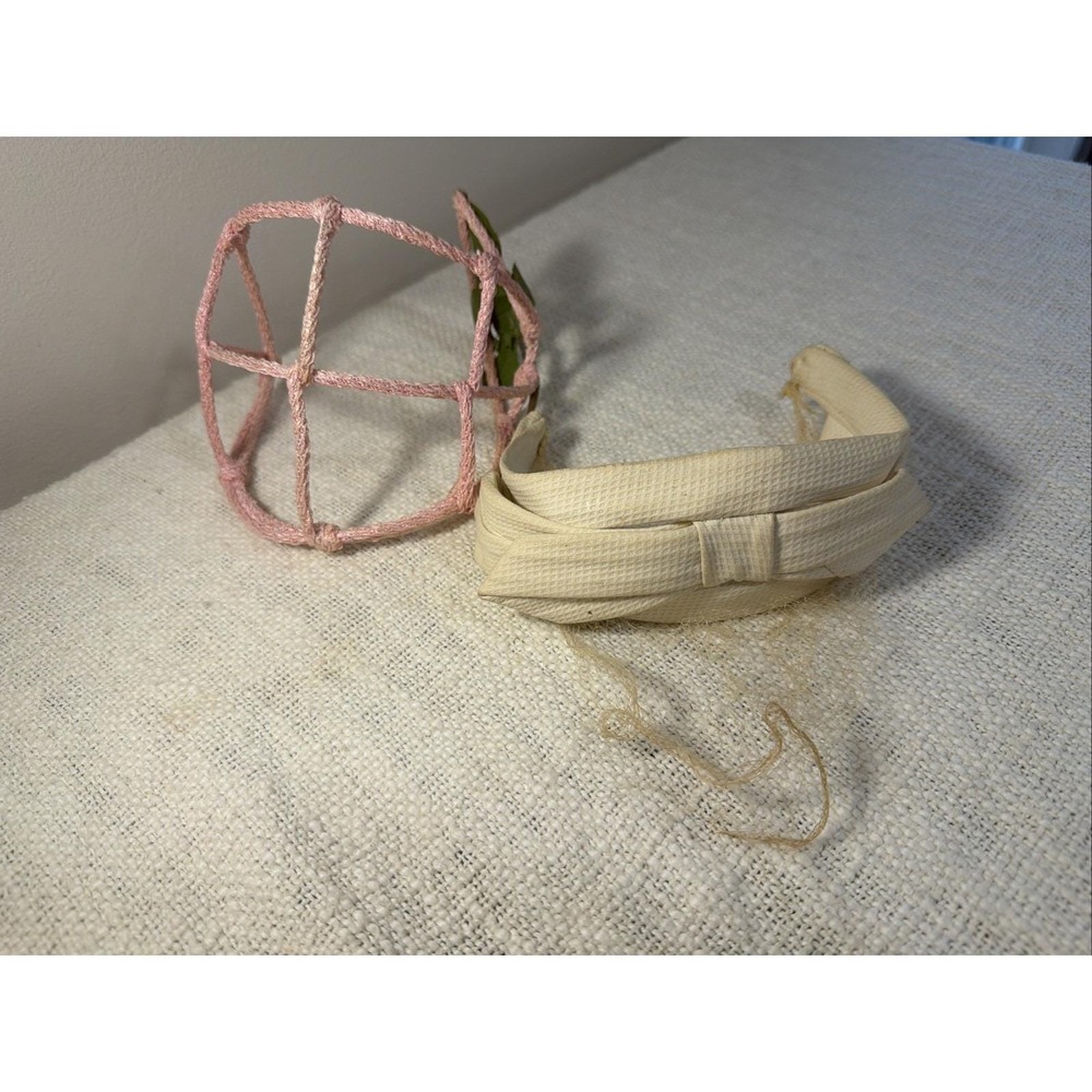 2- Vintage '60's Head pieces White Headband W/veil Pink Headpiece W/leaves